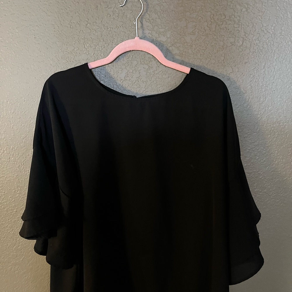 Elegant Black Ruffle Sleeve Blouse